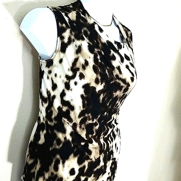 Tank top sleeveless leopard animal print asymetric neck stretch pull on Blouse M - Picture 6 of 6